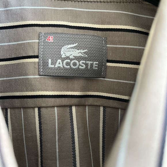 LACOSTE men’s taupe striped button down shirt sz 41 / M NWOT - Picture 3 of 5